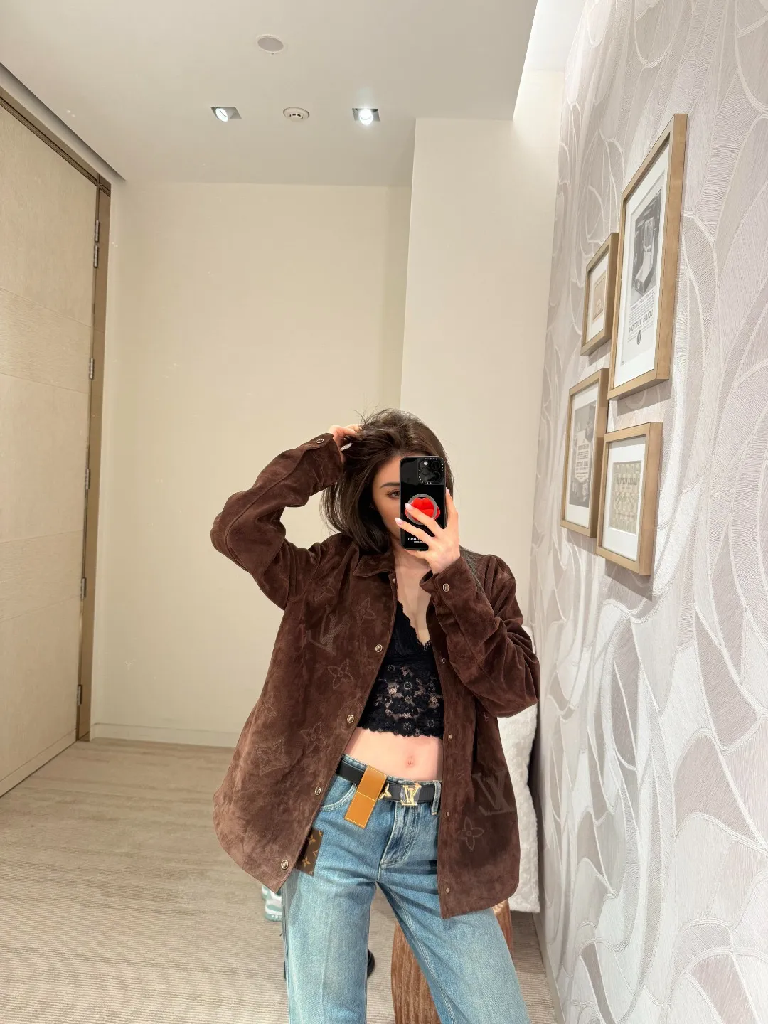 Louis Vuitton/Louis Vuitton presbyopia embroidered suede jacket